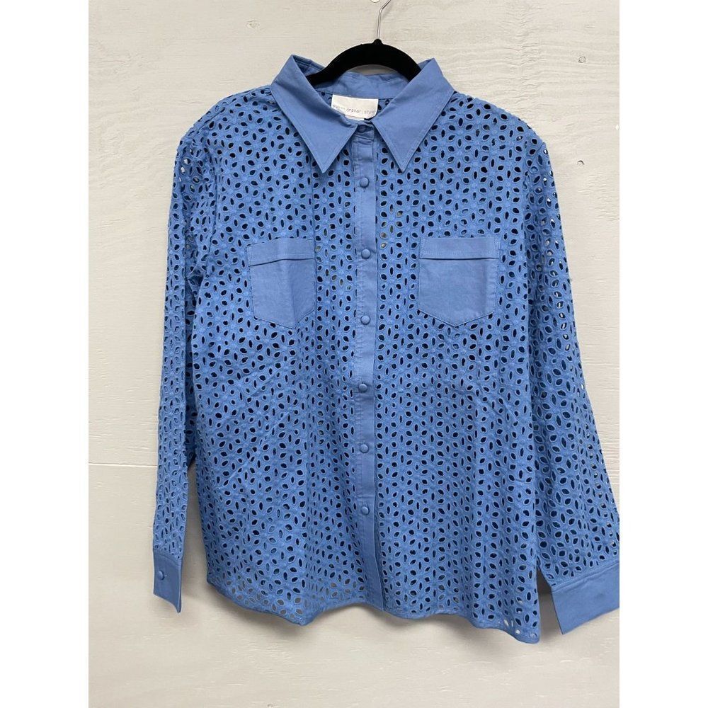 Susan Graver Button Front Long Sleeve Embroider Style Shirt/Jacket, Size L NWT